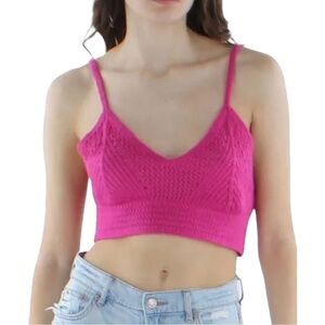 AQUA Bloomingdale's Large Crochet Fucshia  Crop Top